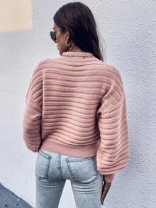 SHEIN LUNE 休閒女式下垂肩毛衣 - 粉色 - 查看 2