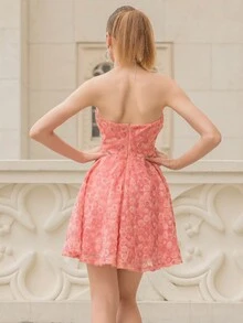 ANGEL FASHIONS Floral Applique Mesh Tube Cocktail Dress - Pink - View 2