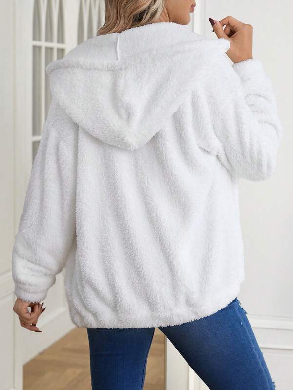 SHEIN Maternity Zip Up Drop Shoulder Hooded Fleece Jacket SHEIN USA