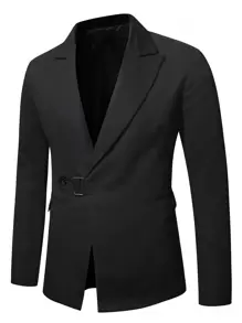 Manfinity Mode Nam Lỏng lẻo phù hợp Màu thuần Nút đơn Cổ bẻ Áo vest - màu đen - Xem 3