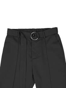 Manfinity Mode 男士斜口袋腰帶西裝褲 - 黑色 - 查看 6