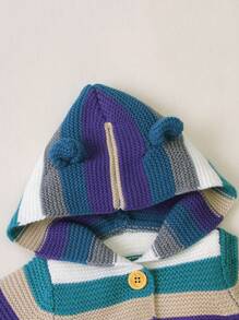 Girls Baby Striped 3d Ear Design Hooded Cardigan