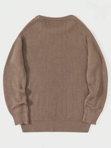 RueChic Men Solid Ribbed Knit Jumper - Brown - View 2