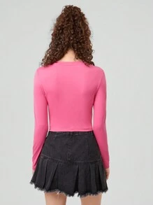 Forever 21 Women's Letter Printed Cropped Long Sleeve T-shirt - Watermelon Pink - View 2