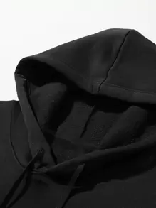 Manfinity Homme Men Plus Slogan Graphic Kangaroo Pocket Drawstring Hoodie - Black - View 5