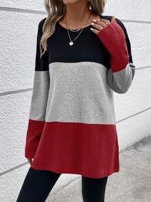 SHEIN LUNE Khối màu Thả vai Áo len - Màu Đỏ Sâu - Xem 4