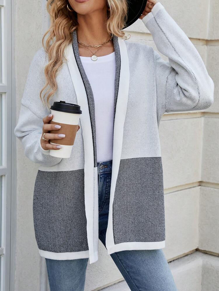 Colorblock Striped Long Cardigan Fall Cloth For Women