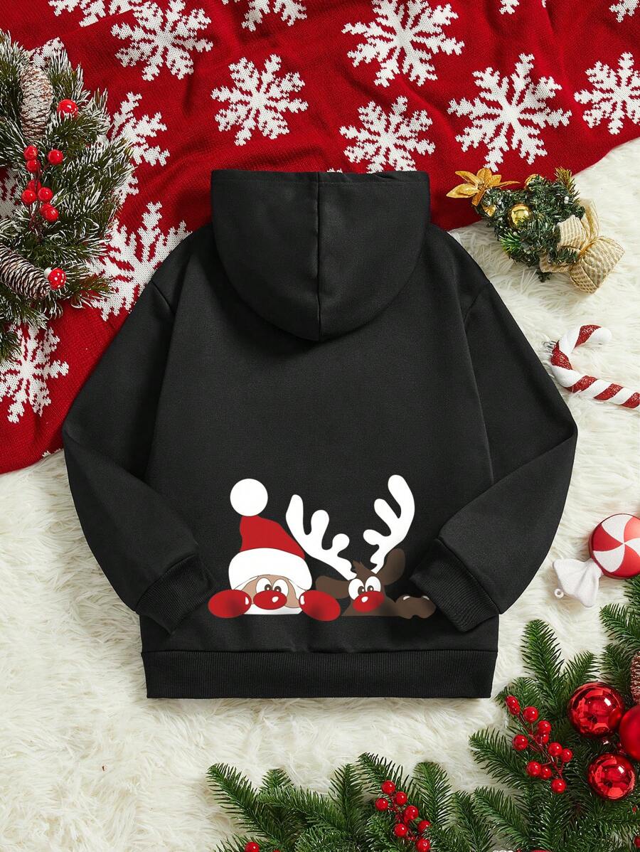 男童圣诞印花保暖连体卫衣 - 黑色 - 查看 1