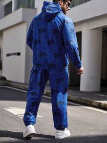 Manfinity LEGND Men Plus Letter Graphic Hoodie & Sweatpants - Blue - View 5