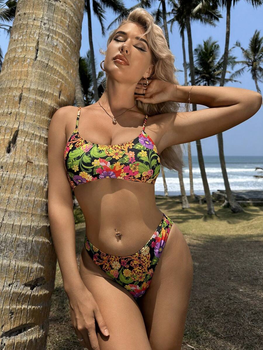 Women's Floral Printed Bikini Set Summer Beach - Multicolor - View 1