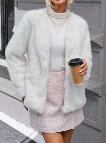 SHEIN Privé Open Front Fuzzy Coat