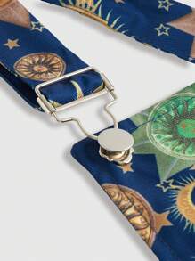 ROMWE Fairycore Sun & Moon Print Overall Dress - Rust Brown - View 4