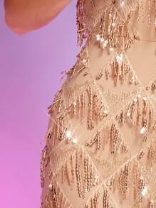 SHEIN Unity Sequin Fringe Pattern Tube Jumpsuit - Champagne - View 3