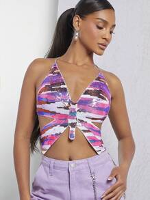 SHEIN Unity 亮片系带露背蝴蝶上衣 - 彩色 - 查看 3