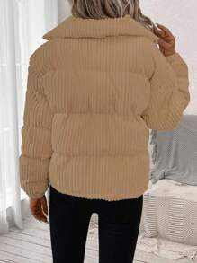 SHEIN LUNE Zip Up Corduroy Padded Coat In Fall/Winter - Khaki - View 2