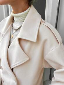 EURMUSE Lapel Neck Double Breasted Drop Shoulder Overcoat - Apricot - View 4