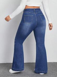 SHEIN EZwear Talla grande Jeans de pierna amplia con cinturón con hebilla