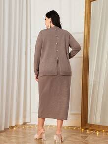 Mulvari Hơn Nút Quay lại Sweater & Knit Skirt - Lạc đà - Xem 2
