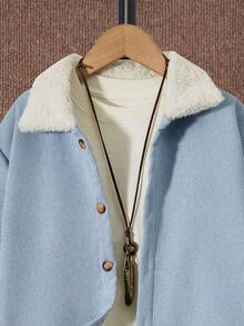 SHEIN 男大童1入組羊絨領口加絨內裏夾克&1入組長褲 - 淺藍色 - 查看 3