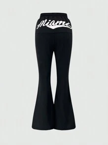 SHEIN Unity Đồ họa Chữ cái Chân bùng Quần thể thao - màu đen - Xem 1