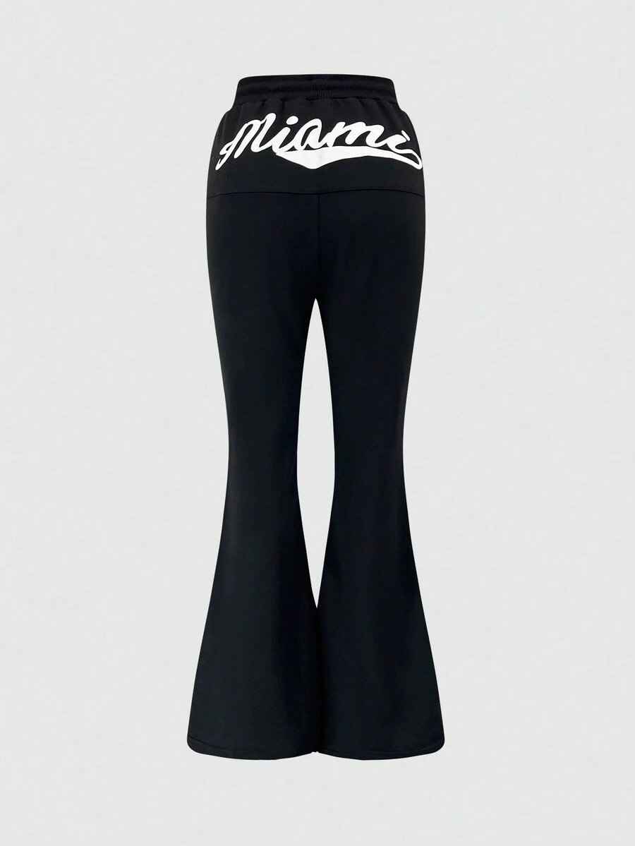 SHEIN Unity Đồ họa Chữ cái Chân bùng Quần thể thao - màu đen - Xem 1