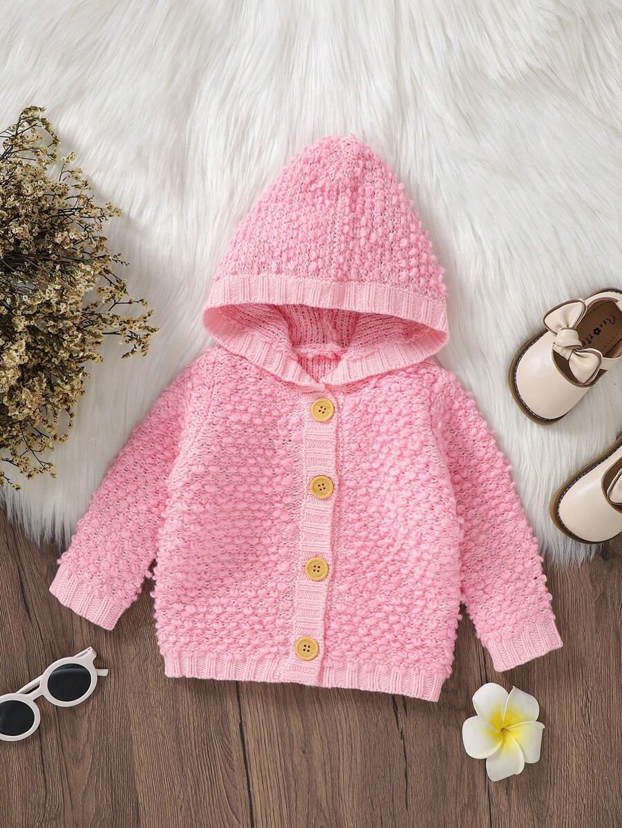 Baby Girl Button Front Hooded Cardigan