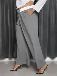 SHEIN SXY Plus Contrast Panel Plicated Detail Wide Leg Suit Pants