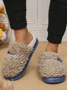秋天&冬天濃烈香調毛茸茸舒服的男士室內拖鞋 - 卡其色 - 查看 5