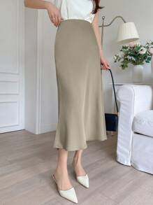 DAZY High Waist Mermaid Hem Skirt - Apricot - View 4