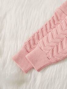 Em bé Cô gái 3D Hoa Chi tiết Nút-Mặt trước Áo len Mở - Bụi hồng - Xem 4