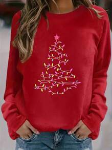 SHEIN EZwear Christmas Print Thermal Lined Sweatshirt - Red - View 1