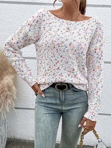 SHEIN LUNE Cổ thuyền Thả vai Áo len - Màu be - Xem 7