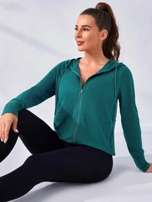 SHEIN Daily&Casual Dây kéo Dây rút áo có mũ Jacket thể thao - màu xanh lá - Xem 6