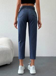 EURMUSE Women's Casual Washed Distressed 7/8 Length Jeans - Dark Wash - View 2