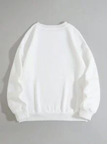 SHEIN EZwear Women's Letter Printed Fleece Sweatshirt - White - View 2