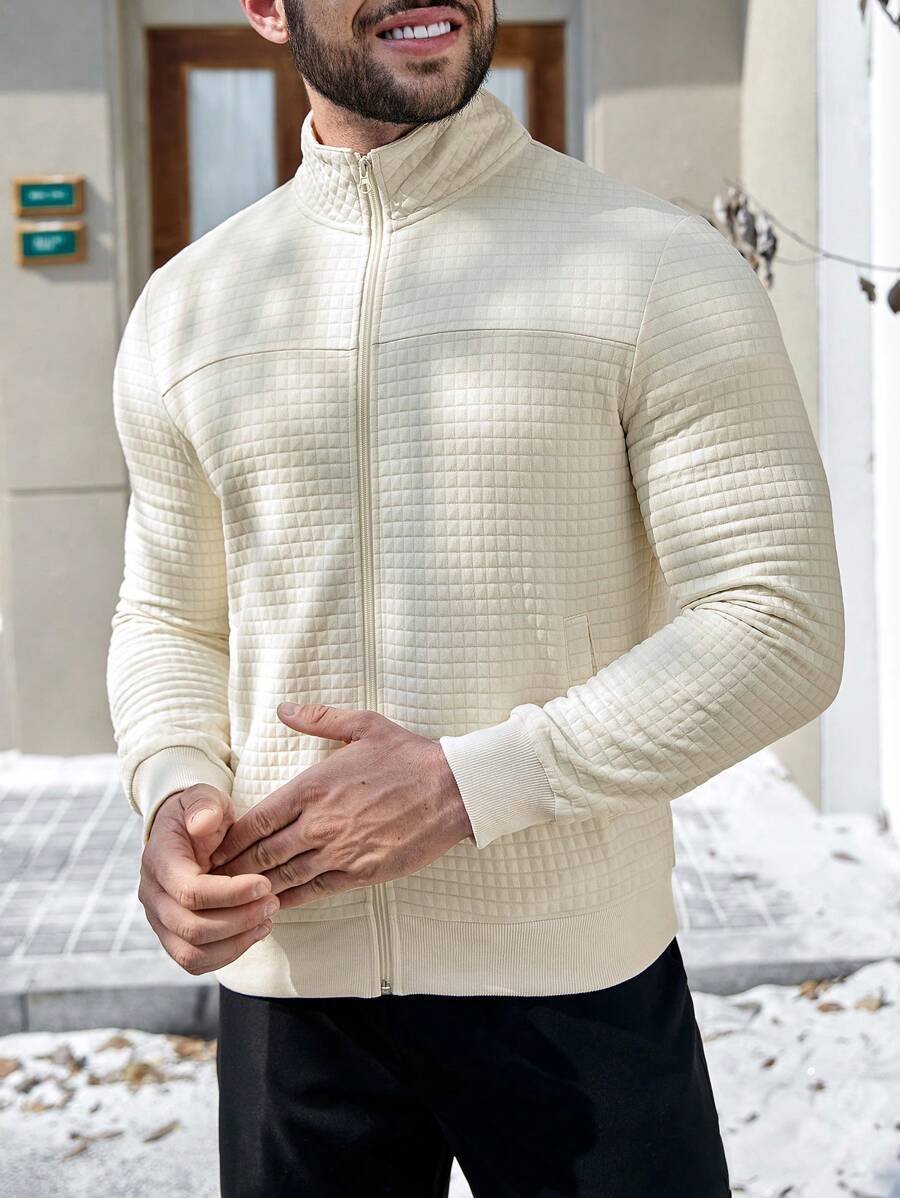 Manfinity Homme Men Solid Zip Up Slant Pocket Sweatshirt - Apricot - View 1