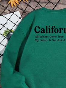 青少年男孩標語圖案加絨內裏運動衫 - 綠色 - 查看 3