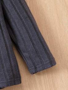 SHEIN Young Boy Mock Neck Ribbed Knit Tee - Dark Grey - View 5