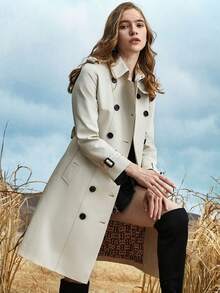 JAZZEVAR 雙排釦腰帶風衣外套 - 白色 - 查看 4