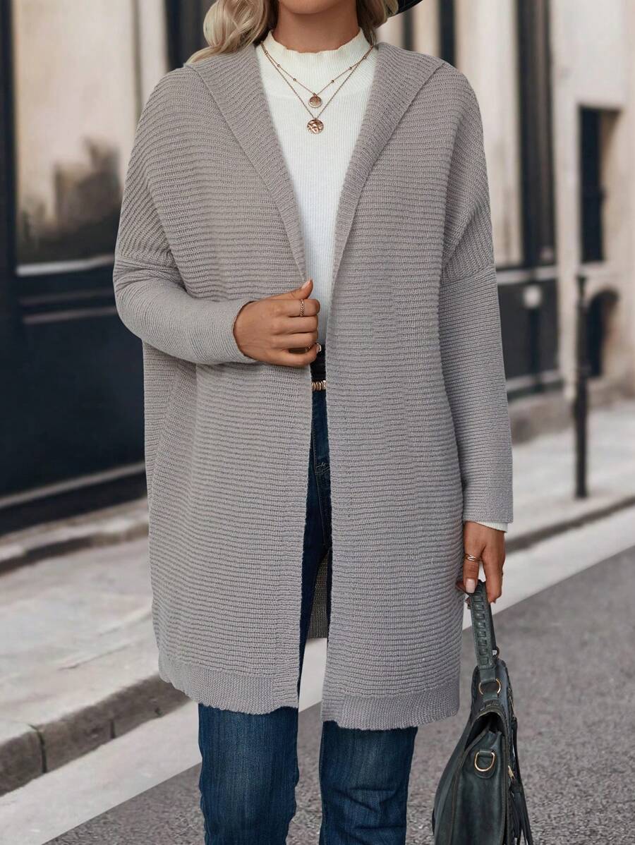 SHEIN LUNE tay cánh áo có mũ Áo len Duster - Xám - Xem 1