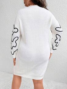 SHEIN Unity Plus Allover Pattern Drop Shoulder Sweater Dress Without Belt - Multicolor - View 3