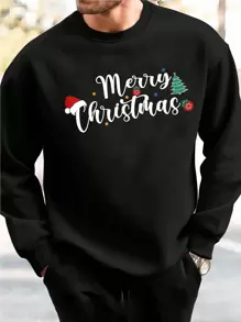 GENTILAND Loose Men Christmas Printed Sweatshirt - Black - View 1