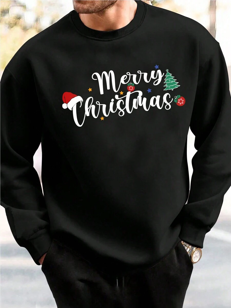 GENTILAND Loose Men Christmas Printed Sweatshirt - Black - View 1