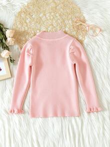 SHEIN Cô Gái Trẻ Cổ giả Ngọc trai đính cườm Lá sen tỉa Áo len - Hồng - Xem 2