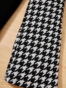 SHEIN Leap Crew 女大童2入組素色&千鳥格印花彈性腰帶喇叭褲 - 黑與白 - 查看 4