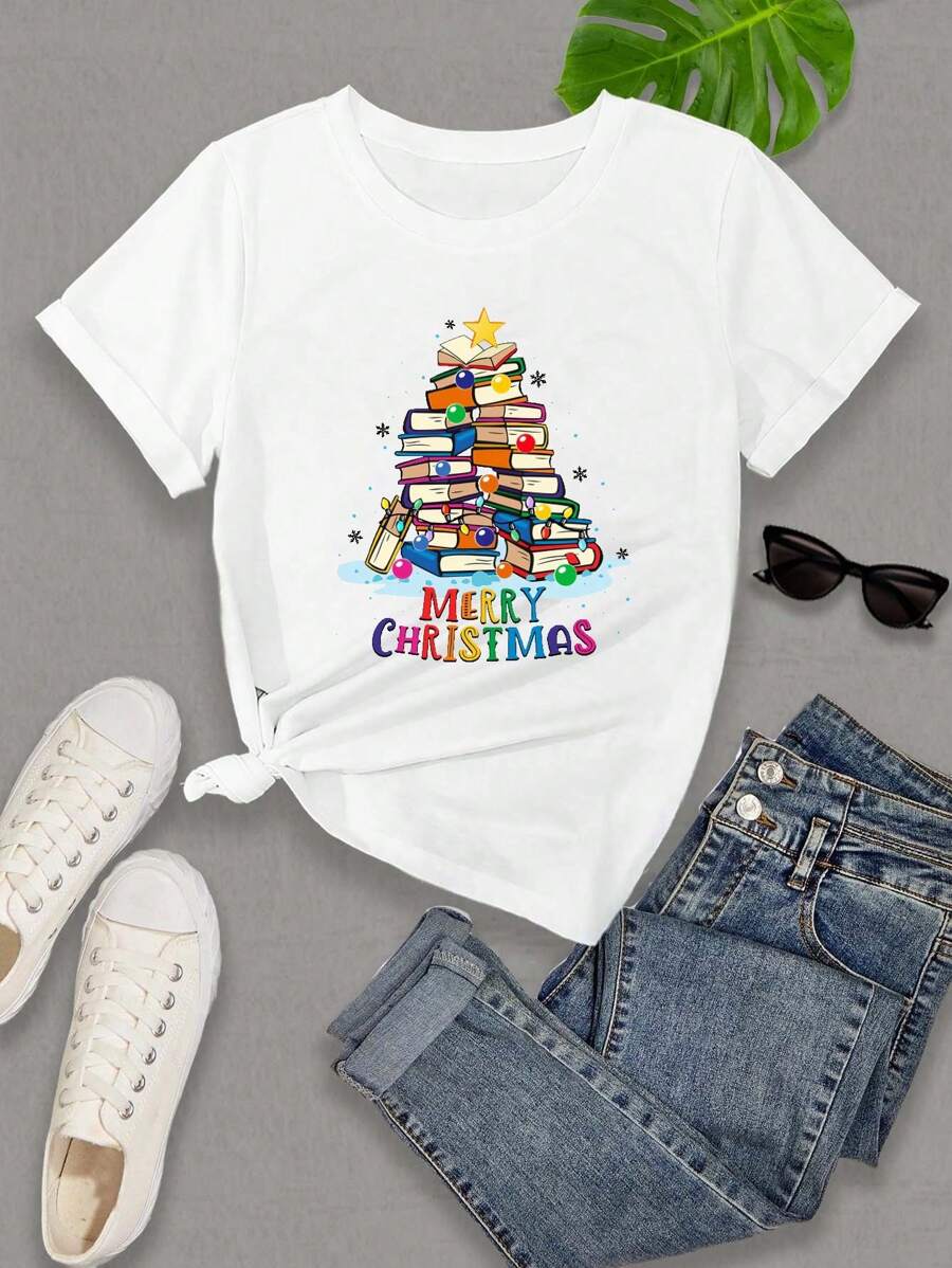 INAWLY 聖誕圖案T恤 - 白色 - 查看 1