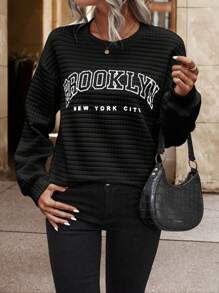 SHEIN Frenchy Letter Graphic Drop Shoulder Tee - Black - View 5