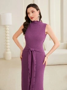 Al Najma Sleeveless Waist Tie Design Dress Without Robe