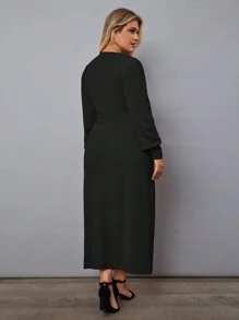 RueChic Plus Solid Wrap Hem Dress - Black - View 2