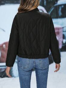 SHEIN Unity 女款拉链绗缝加厚外套 冬季秋季服装 - 黑色 - 查看 2